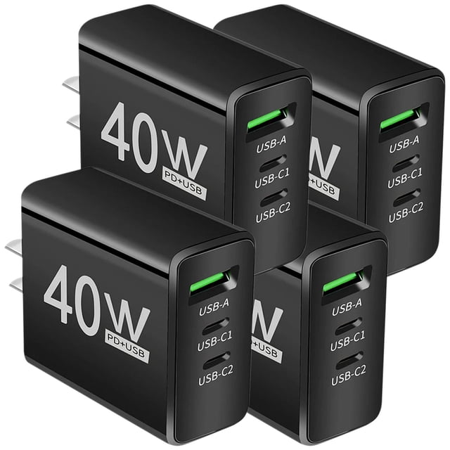 Cargador USB Carga Rápida DashBlack 4 Pzas 3 Puertos USB 5V 2.4A Max 40W 100-240V 50-60Hz Negro.