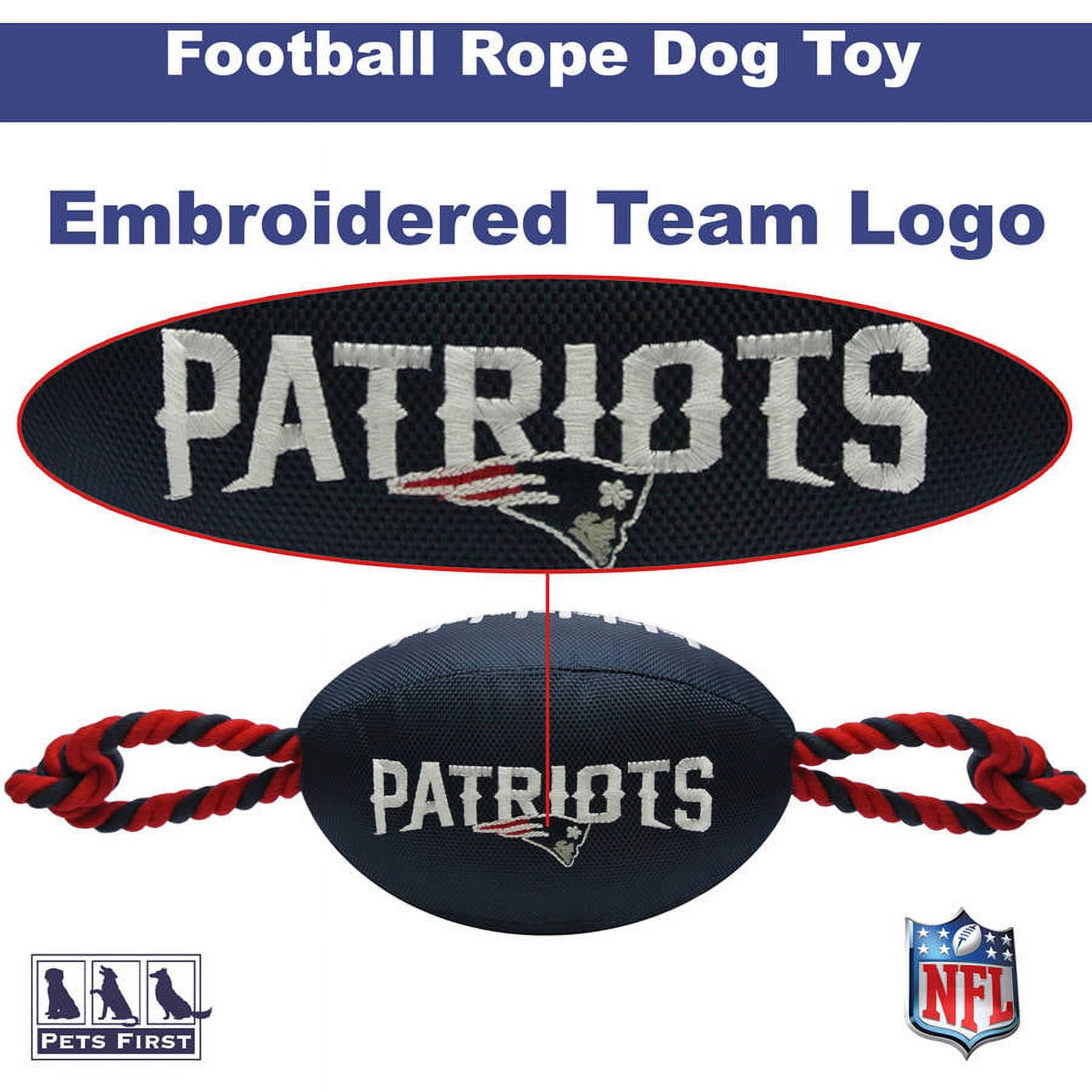 Pets First NFL New England Patriots Strong, Durable, Chewable Pet Dog Football Toy with inner SQUEAKER & Side Ropes. Available in 32 NFL TEAMS. - Officialy Licensed