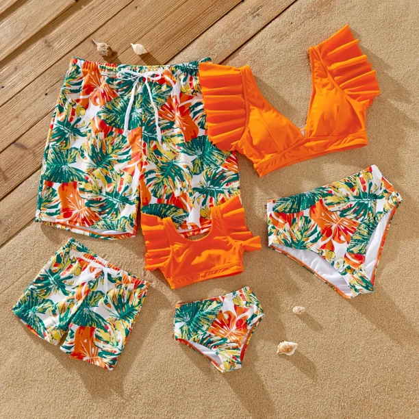 Babyhug Cotton Water Repellant Two Piece Swimming Suit With Tropical Theme - Green main image 0