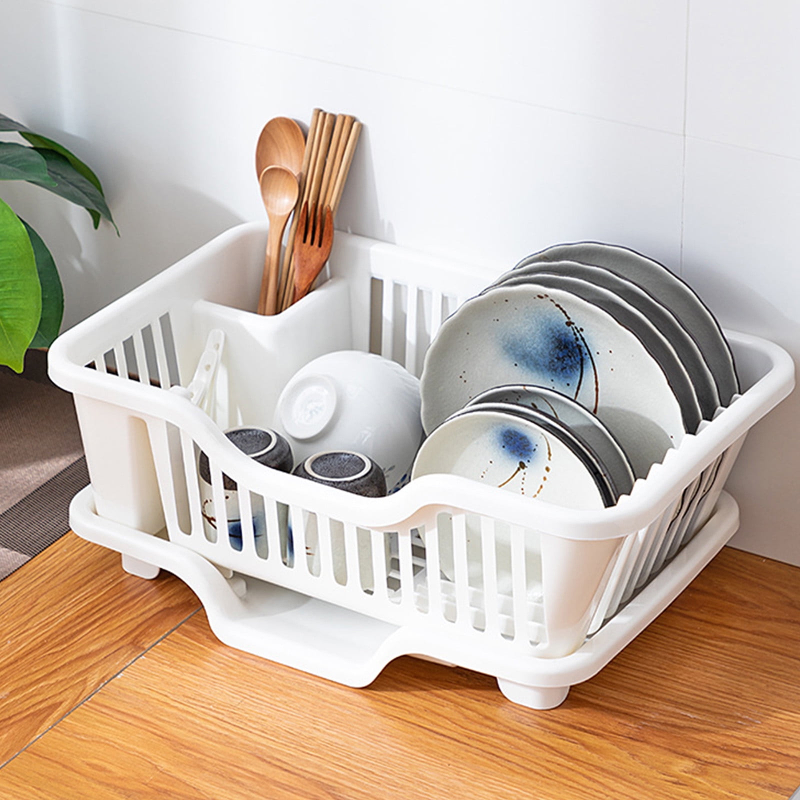 Dish Drying Rack With Drainboard, Dish Drainers For Kitchen Counter With Sink Spout Dish Strainers With Utensil, 2-Piece Large Dishrack Set, Rust-Resistant With Removable Flatware Holder