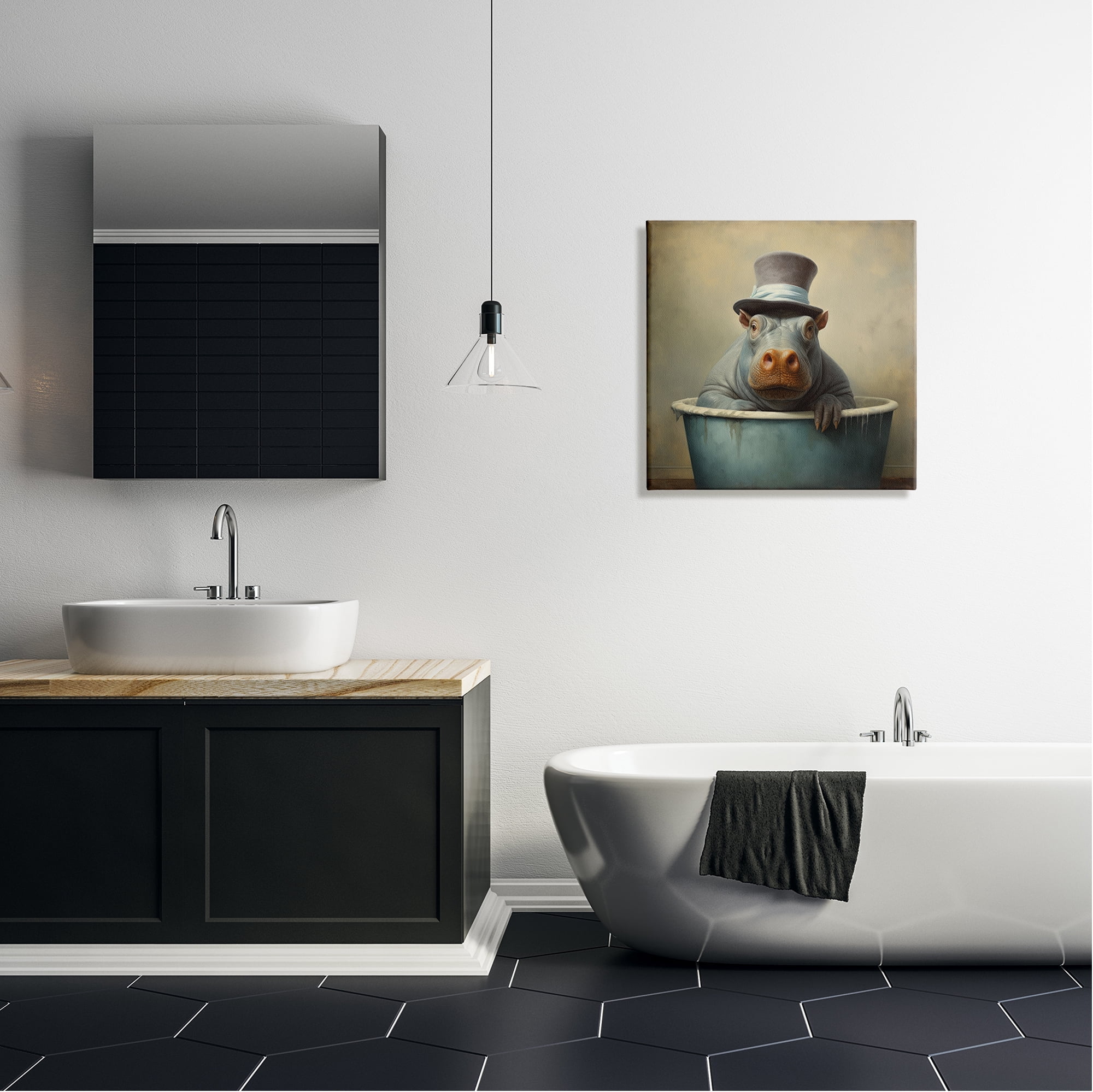 Stupell Industries Hippo Rustic Tub Animals & Insects Painting Gallery Wrapped Canvas Art Print Wall Art, 24 x 24