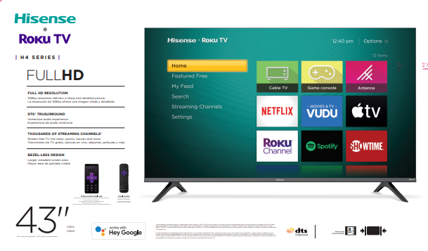 Hisense 43" Class 1080p FHD LED Roku Smart TV H4030F Series (43H4030F3) - image 15 of 20