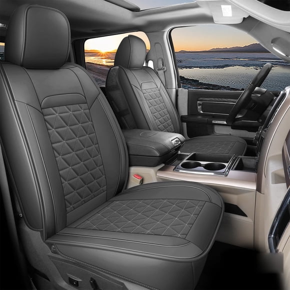 Coverado Funda De Asiento Ram Impermeable Dooge Ram 1500 Funda De Asiento Compatible Con Ram 1500 2500 3500 2002-2025 Con Banco Curvo Ram 1500 Accesorios (Delantero Gris Oscuro)