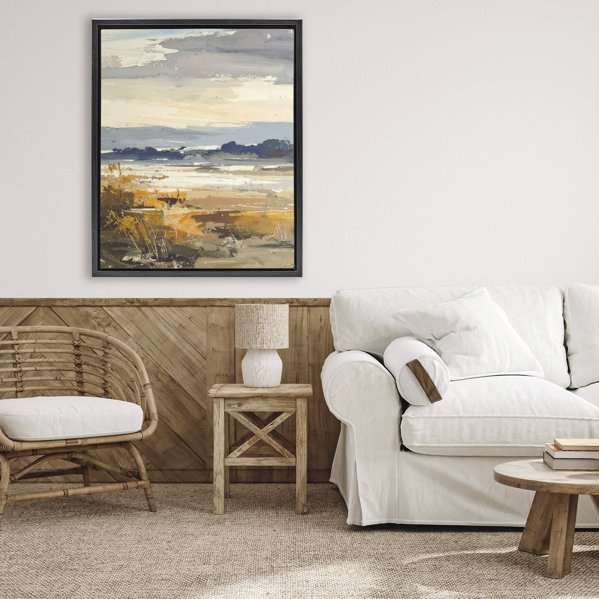 Stupell Industries Distant Horizon Abstract Black Framed Floater Canvas Wall Art, design by Alonza Saunders
