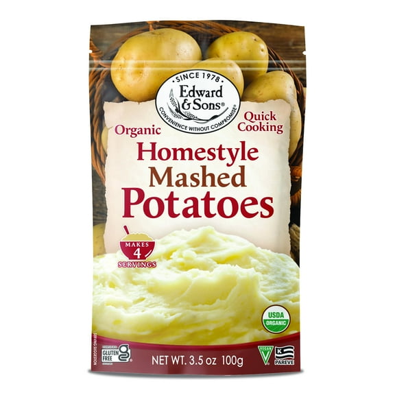 Edward & Sons Organic Homestyle Mashed KKS1 Potatoes - Instant Mashed Potatoes, Instant Potatoes, Organic Potato Flakes, Vegan - 3.5 Oz (Pack of 6)
