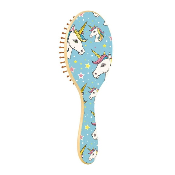 JSTEL Unicorn Portrait Stars Hair Brush for Women Men Natural Wood Detangler Brushes for All Hair Types Hairbrush for Wet & Dry