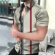 thumbnail image 3 of Camisa de manga corta con cuello abatible y botones para hombre, informal, cómoda, transpirable, con estampado 3D de rayas de playa para vacaciones, 3 of 5