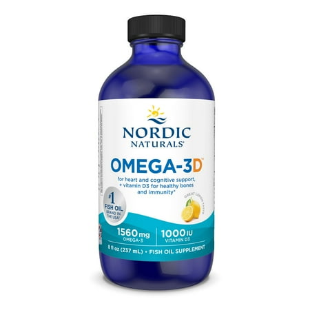 Nordic Naturals Omega-3D Liquid, Lemon, 1560 Mg, Immune Support, 8 Oz