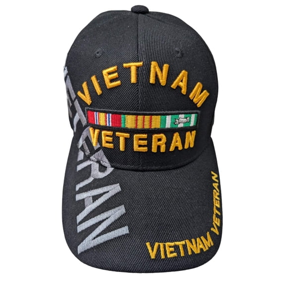 US Military Vietnam Veteran Ribbons Text Shadow Black Baseball Hat Cap