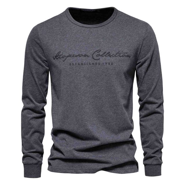 RXIRUCGD Chemise Homme Couleur Unie Coton Col Rond Manches Longues Tendance Lettre Temps Libre Couche Inférieure Extérieure, Gris Foncé, Taille : TG
