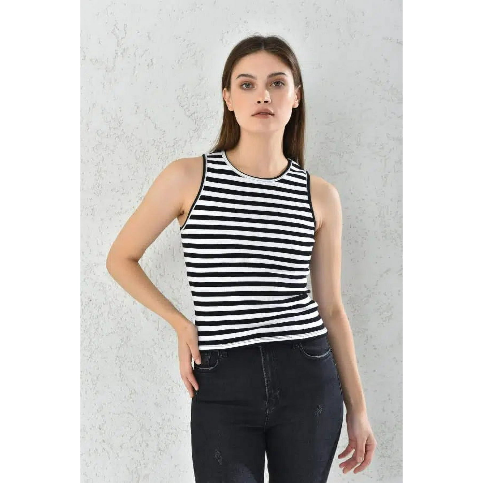 Polera Musculosa Mujer Negro Rayado Sin Mangas Talla S Knasta Chile