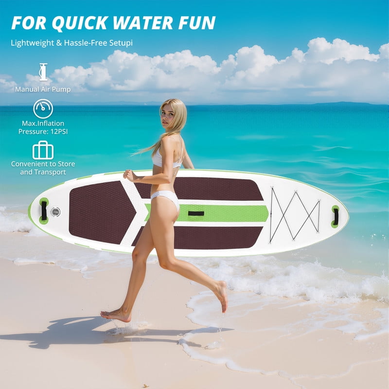 Simenmax Inflatable Stand Up Paddle Board, 400lbs Capacity SUP with Non-Slip EVA Deck, Adjustable Paddle & Backpack, Premium PVC, BrownGreen