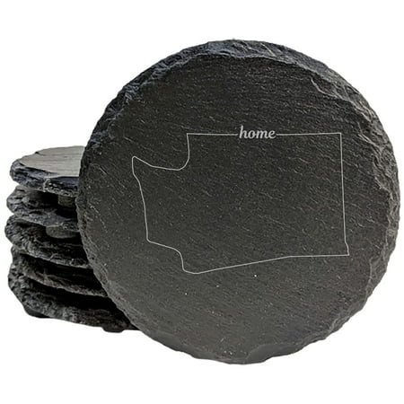 

Coasters Set of 4 Round 4 with Washington Home Design Laser Etched Perfect for Holidays Birthdays Housewarming Gifts Made in Natural Chipped Edge Rubber Feet