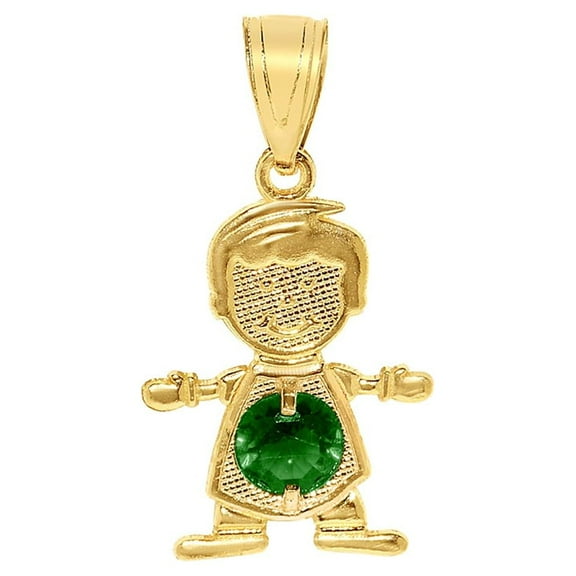 Precious Stars 14K Yellow Gold Round-cut Cubic Zirconia May Birthstone Boy/Son Pendant - No Chain, Pendant Only