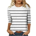 thumbnail image 2 of QUINDOS Women's T Shirts Summer White Striped 3/4 Sleeve Womens Tops Walk Crew Neck Tops, 2 of 4