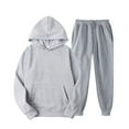 thumbnail image 5 of WTOBBY Women's Fashion Casual Solid Color Loose Hooded Sweatshirt Two-Piece Set, Comfortable Lounge Wear for Home, Street Style Outfit for Daily Activities, Perfect for Relaxation,Light Gray XL, 5 of 5