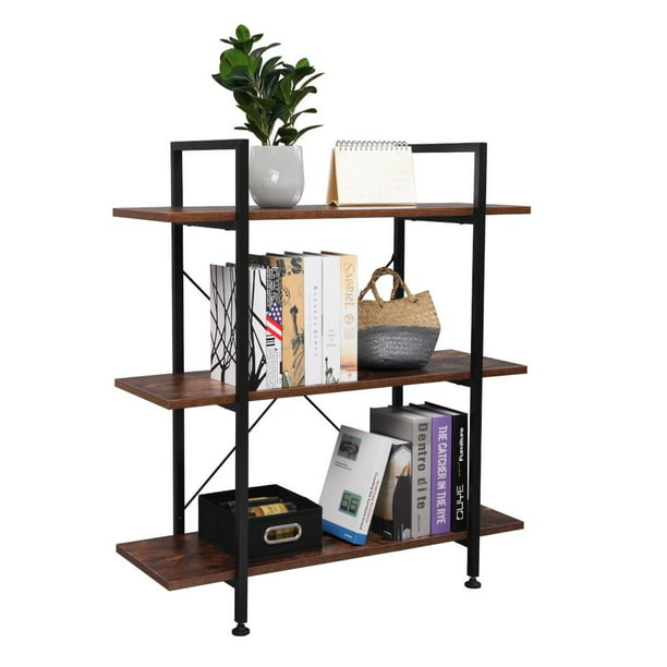 UBesGoo 3-Tier Bookshelf, Industrial Style Open Bookcase, Rustic 