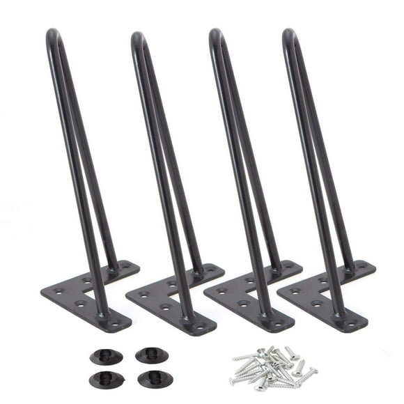 Osring 8 Inch Hairpin Legs Solid Steel Furniture Table Feet 4pcs, Heavy Duty Hairpin Feet 3/8” Dia 2 Rods Furniture Legs Black with Protector Pads for TV Stand, Cabinet and Coffee Table