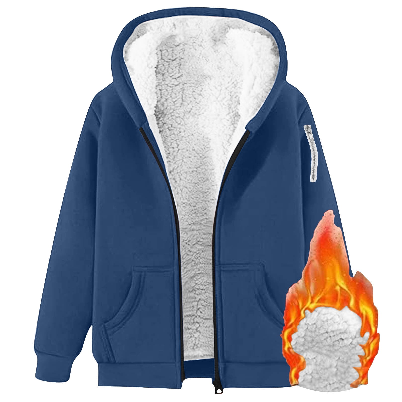 Aboser Womens Winter Fleece Lined Hoodies Plus Size Zip Up Hooded Jacket Warm Long Sleeve Sweatshirt Coat Thicken Sherpa Hoodie Jackets with Pockets Navy XXL