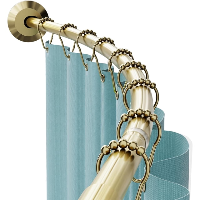 Rustproof Curved Shower Curtain Rod, No Drill Tension or Permanent Mount Adjustable Curved Shower Rod for Bathroom, Easy Install, Rounded for Extra Room, 50 to 72 Inches, Gold