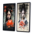 thumbnail image 3 of Designart "Vintage Oriental Beauty with Lotus Flower II" Japon Woman Framed Wall Art Set Of 2 - Glam Red Framed Wall Art Set Of 2, 3 of 6