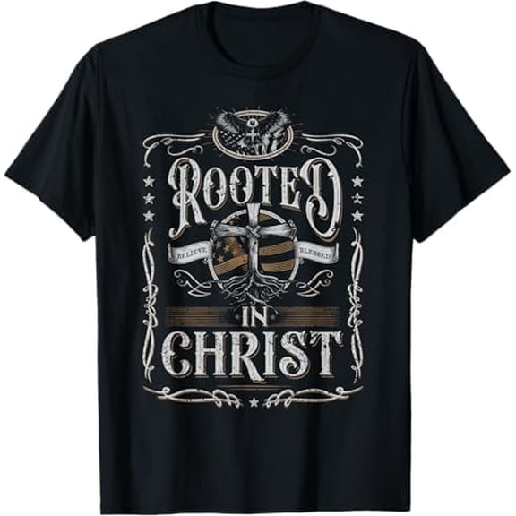 greenink Rooted in Christ Shirt, Jesus Shirts, Christian Cross T-Shirt for Women Men Religious Graphic Tees,God Faith Clothing