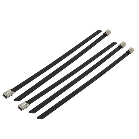- 5pcs 9mm Width 250mm Length Stainless Steel Cable Tie Wire Strap Black