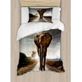 thumbnail image 1 of Elephant Duvet Cover Set Twin Size, Lonely Animal Walking Down a Road with Trees and Hills Nature Theme in Africa, Decorative 2 Piece Bedding Set with 1 Pillow Sham, Multicolor, by Ambesonne, 1 of 3