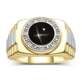 thumbnail image 1 of RYLOS Men's Rings Yellow Gold Plated Silver Ring Cabochon Gemstone & Diamonds Designer Style Black Star Sapphire Rings For Men Size 13, 1 of 7
