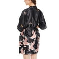 thumbnail image 2 of Defitshape Women's Satin Robe Set with Chemise Nightgown 2 Piece Pajama Set Sexy Sleepwear Cami Sleep Dress Crane Printed Nightwear V Neck Short Sleeve Mini Black Large, 2 of 5