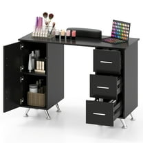 Gymax Manicure Table Nail Desk w/ Drawers Wrist Rest Metal Legs Nail Tech Station Black