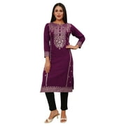 Maple Clothing Indian Kurta for Women Printed India Tunics Tops (Purple, XXL)