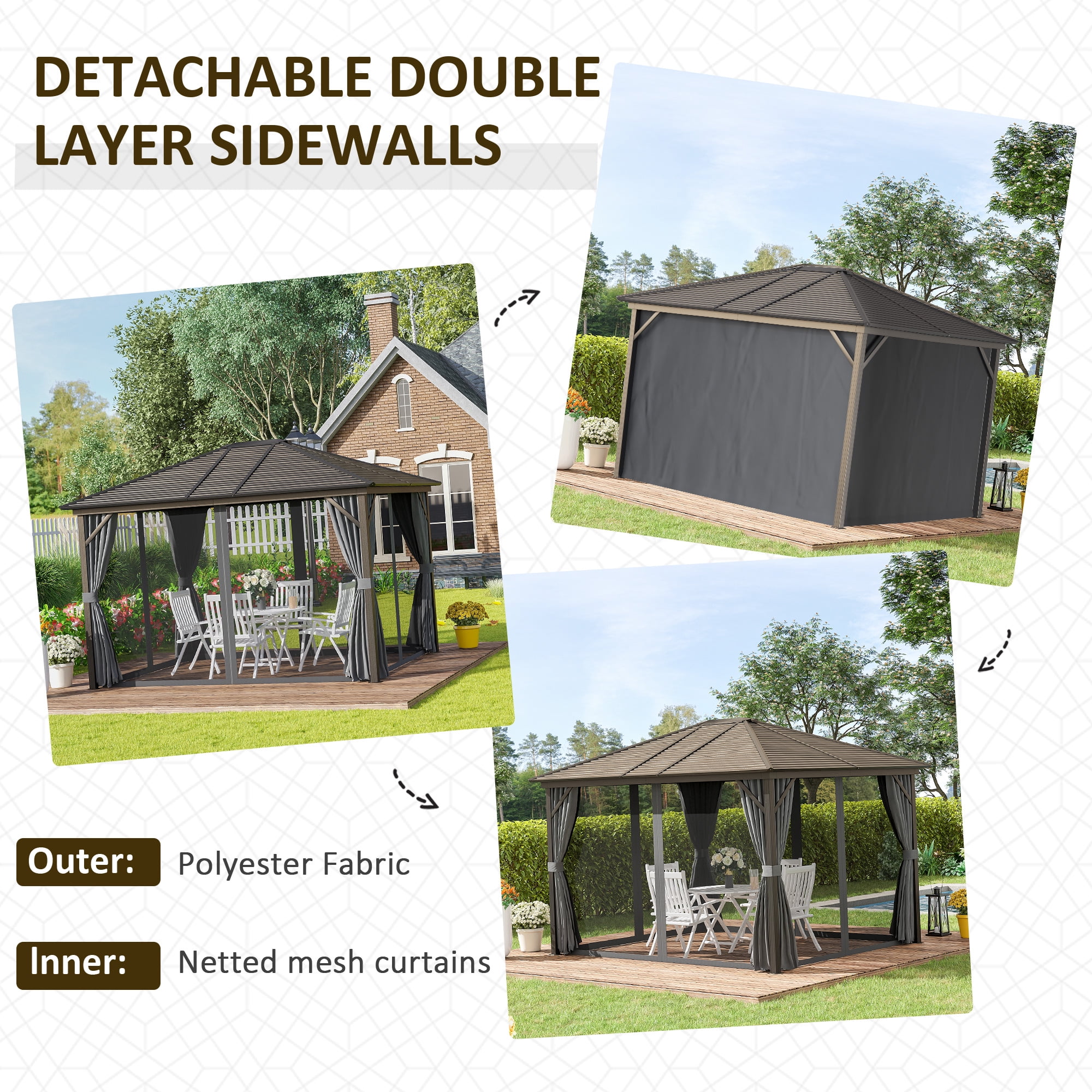 Outsunny 10' x 12' Hardtop Gazebo with Curtains and Netting, Gazebo Canopy with Aluminum Frame and Hooks, Dark Gray