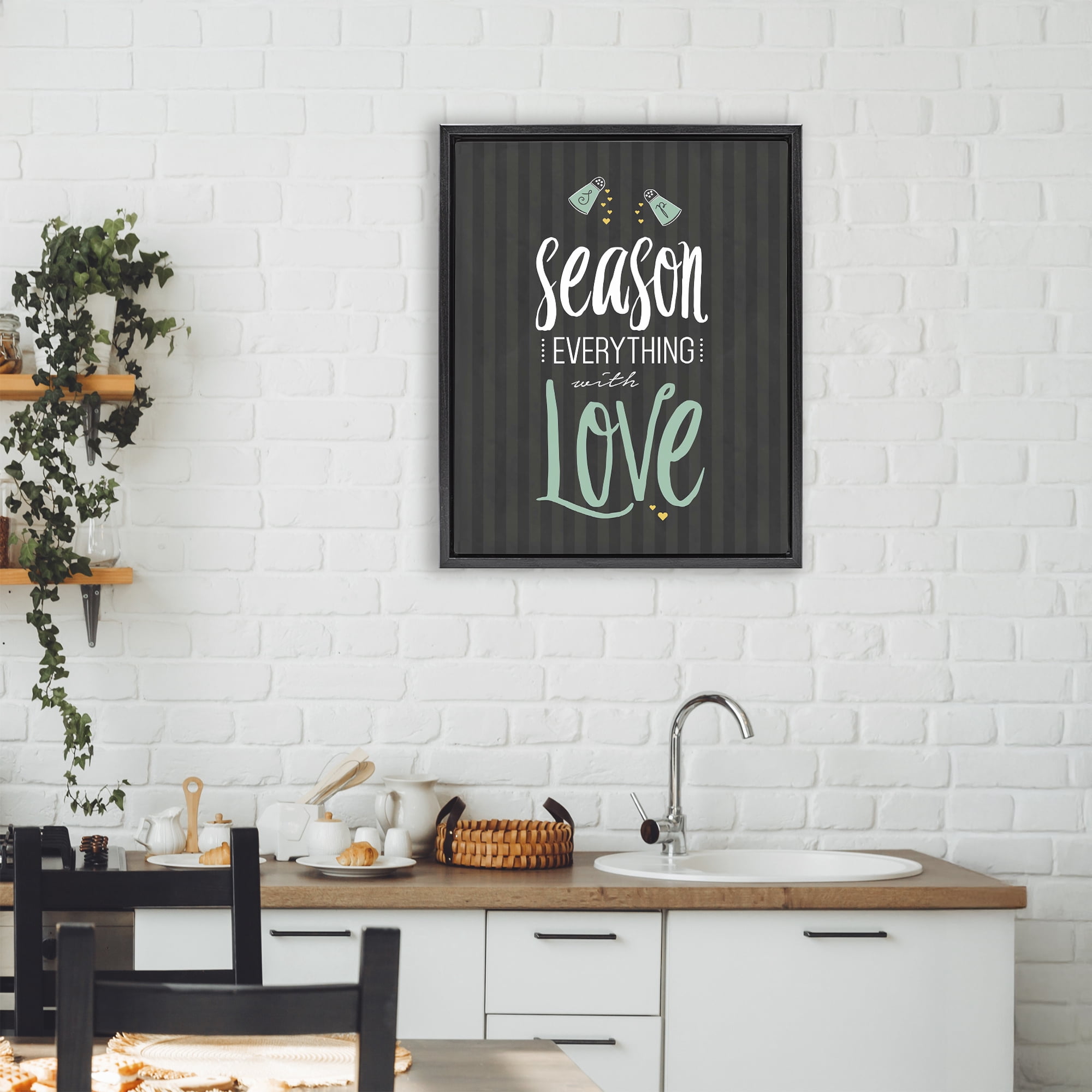 Season With Love Black & Green Black Framed Floater Canvas Wall Art, design by Lettered and Lined