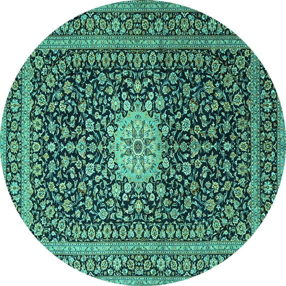 Ahgly Company Machine Washable Indoor Round Medallion Turquoise Blue Traditional Area Rugs, 3' Round