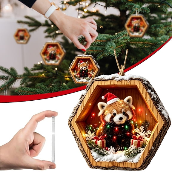 Raccoon Forest Animal Christmas Ornaments 2026, Funny 2d Acrylic Flat Xmas Animal Lover Gifts, Rustic Woodland Holiday Hanging Ornament Animals Lover Gifts & Christmas Stocking Stuffers,1 Pc
