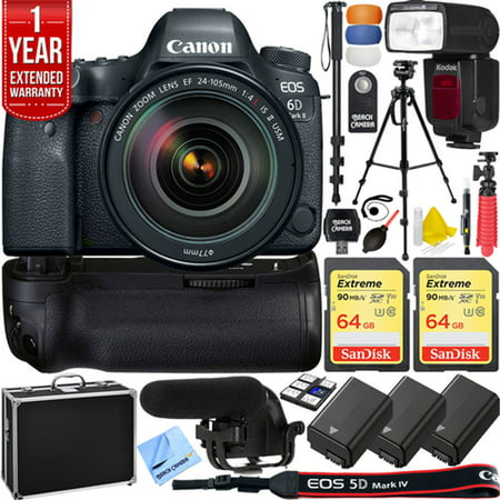 Canon EOS 6D Mark II 26.2MP Full-Frame Digital SLR Camera with 24-105mm IS II USM Lens Pro Memory Triple Battery & Grip SLR Video Recording Bundle - Newly Released 2018 Beach