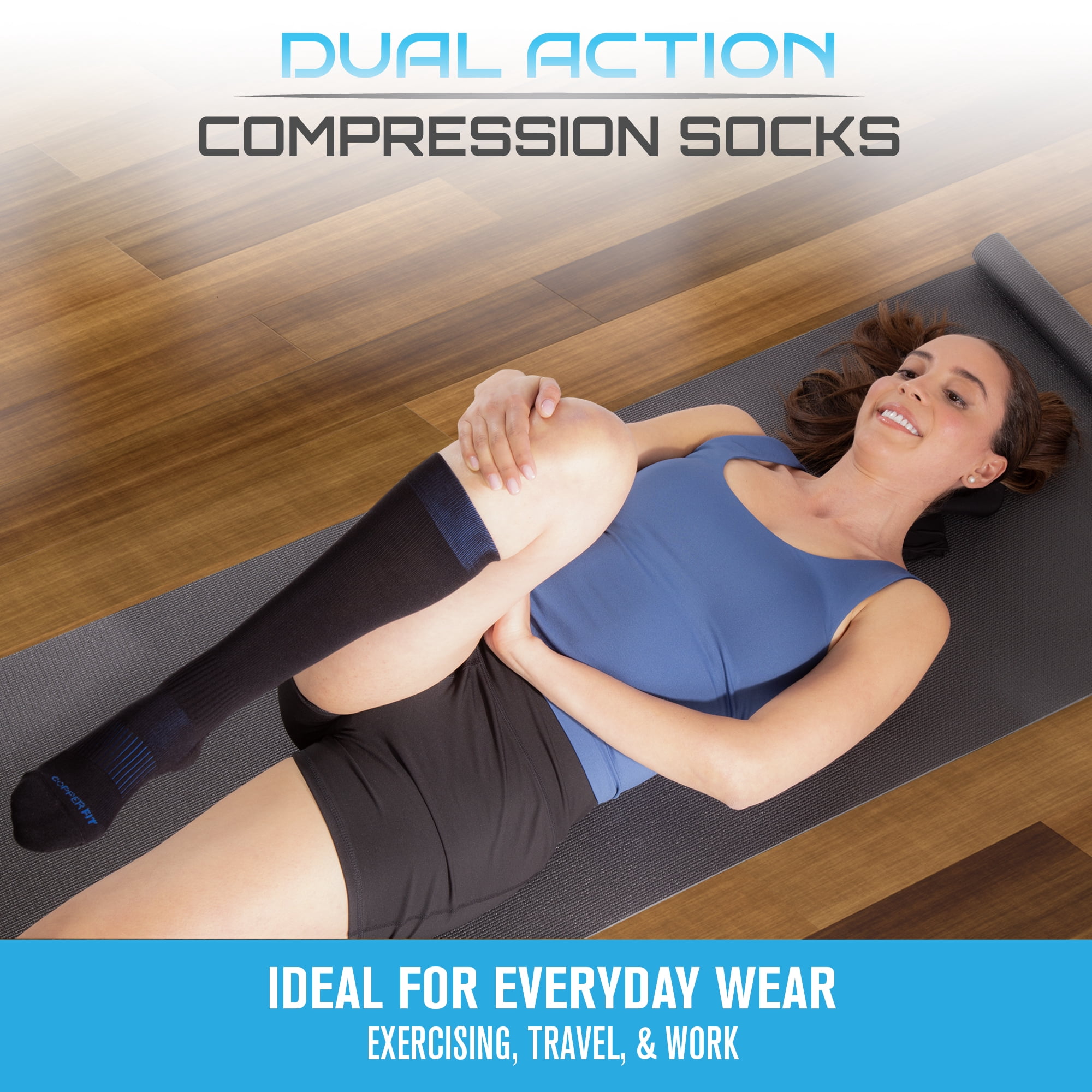 Copper Fit Dual Action Compression Socks – Easy On & Off, Improves Circulation, Reduces Swelling for Men & Women, Work & Running, 10–20 mmHg, Small/Medium