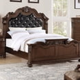 thumbnail image 2 of Luckynote Eastern King Bed Frame, Traditional Antique Design with Tufted Faux Leather Headboard, Wooden Frame for Master Bedroom, Cherry Finish, 2 of 8