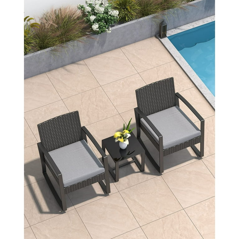 Lofka 3 Piece Patio Wicker Chairs Set with a Coffee Table Balcony