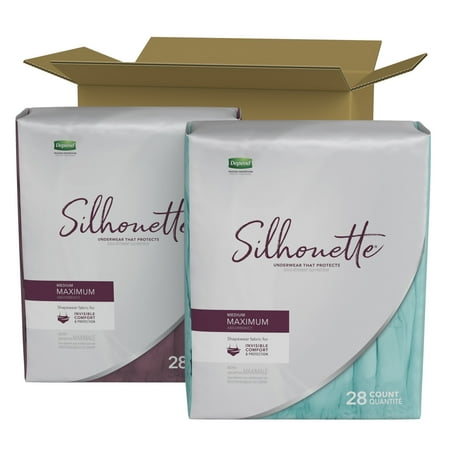 Depend Silhouette Incontinence/Postpartum Underwear for Women Maximum Absorbency Medium Berry & Teal 56 Count (2 Packs of 28)