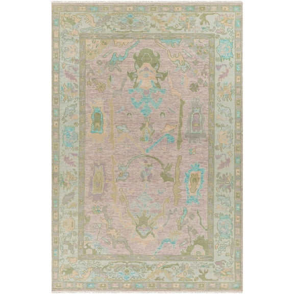 Hauteloom Alleman Wool Living Room, Bedroom Area Rug - Traditional - Light Blue, Blush, Mauve - 2' x 3'