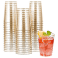 thumbnail image 2 of 100X Gold Plastic Cups, Disposable Gold Glitter Plastic Wine Glasses, Clear Plastic Cups Tumblers, Christmas Party Cups, 2 of 5