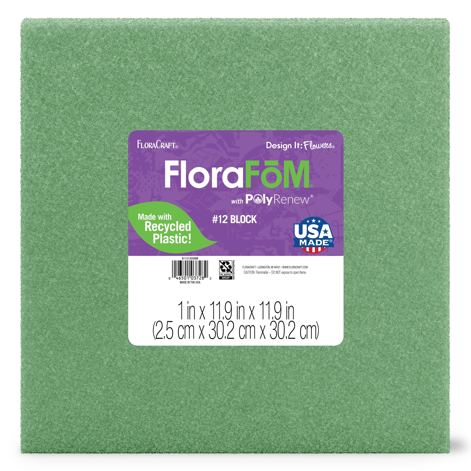 (2 pack) FloraCraft FloraFōM Block 1 inch x 11.9 inch x 11.9 inch Green