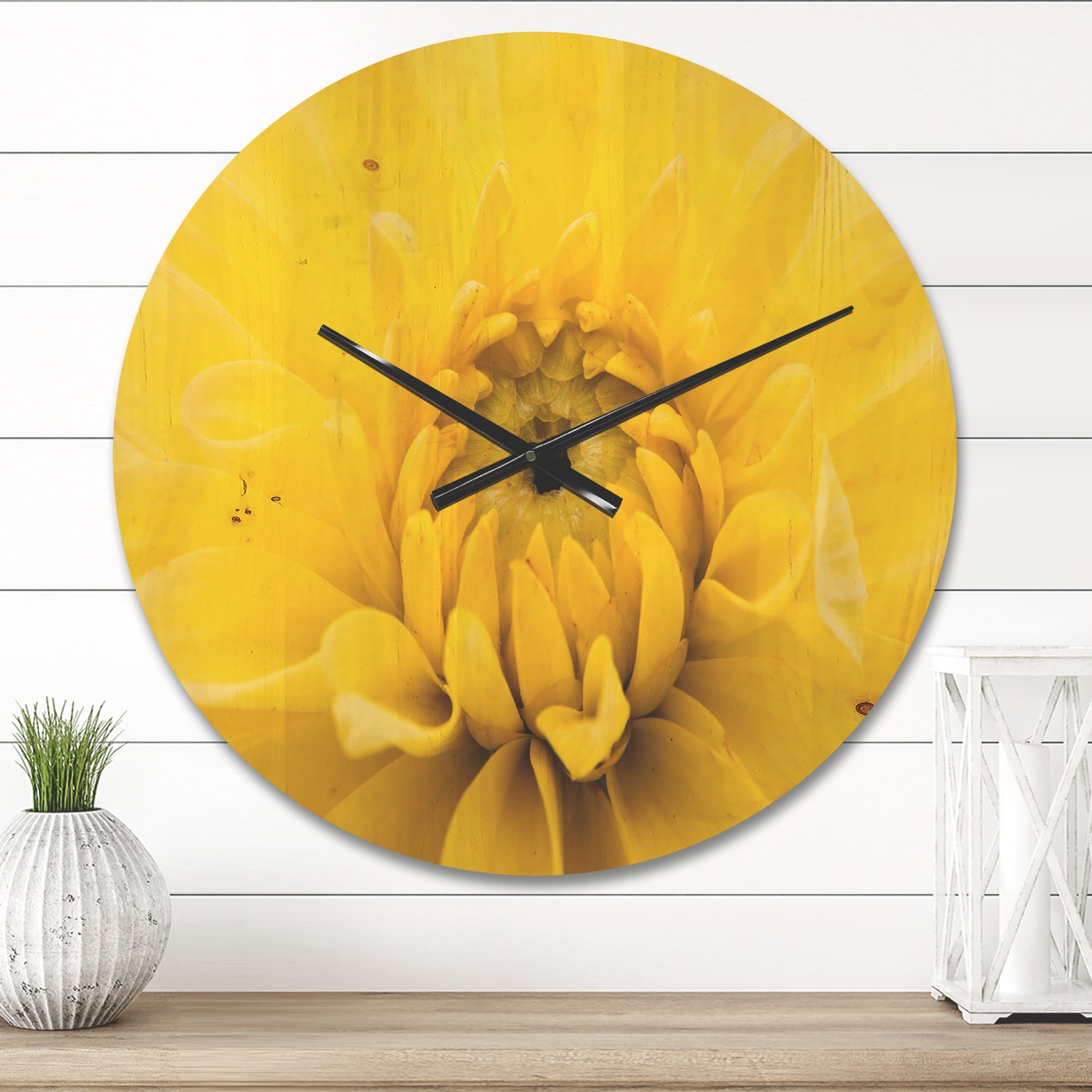 Designart 'Close Up Yellow Chrysanthemum Gold Flower ' Modern Wood Wall Clock