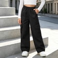 thumbnail image 4 of SGFCWSX Girls Cargo Pants, Wide Leg Elastic Waist Loose Fit Trousers with Pockets for Daily Street Style Black Size 5T, 4 of 8