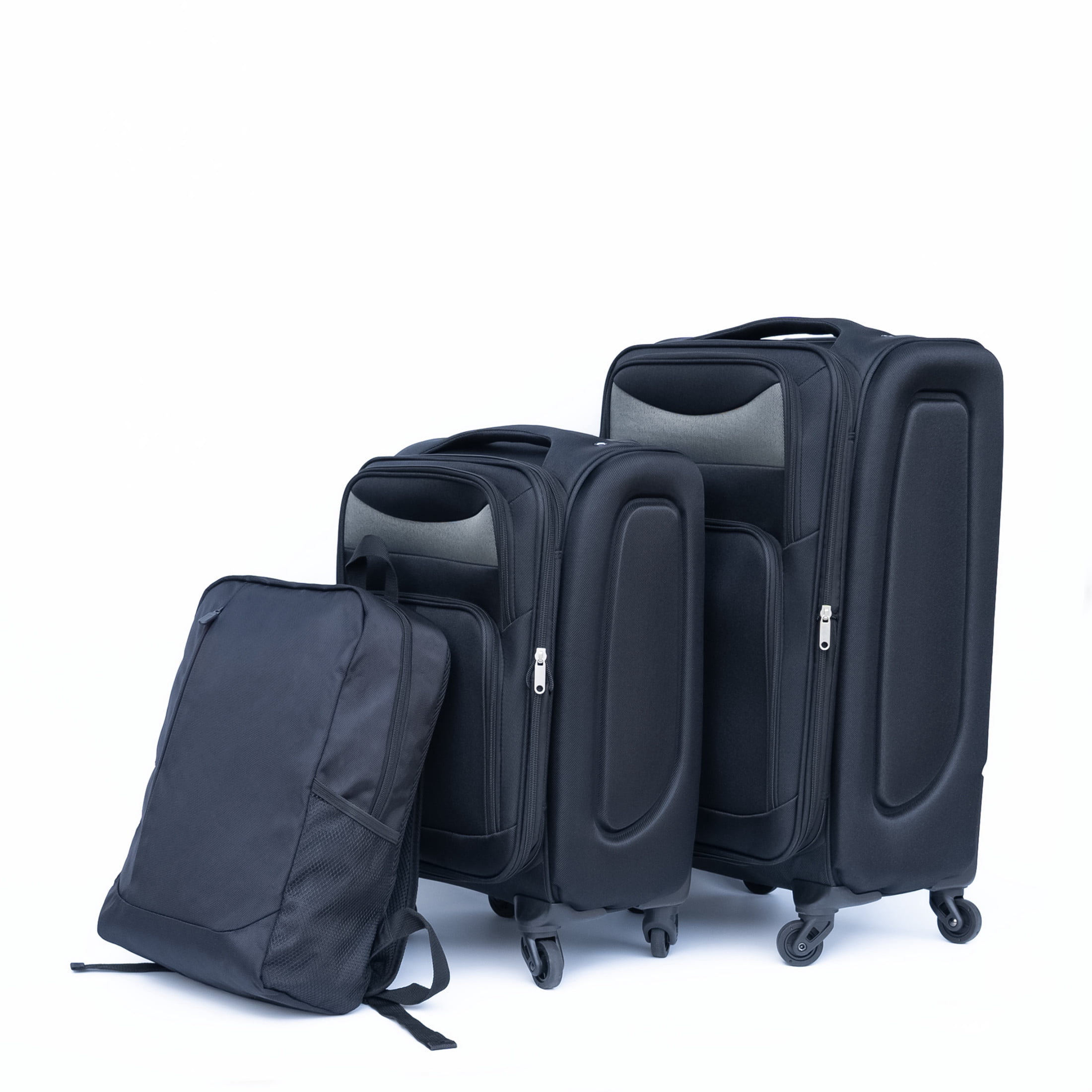 Noble House 3-Piece 20" & 24" Softside Oxford Luggage Set with Backpack, Expandable Spinner Suitcases, Black