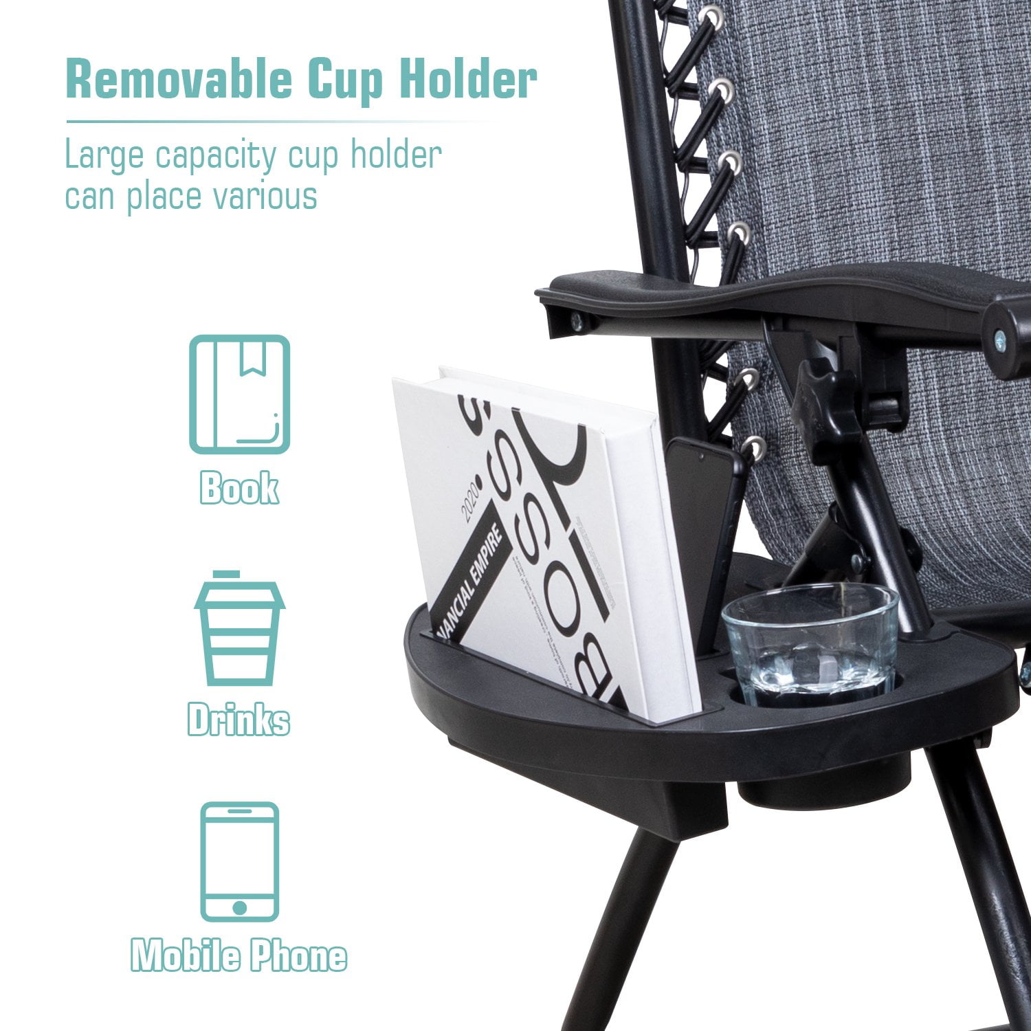 Vineego Zero Gravity Chairs Patio Chairs Lawn Lounge Chair Patio Set of 2 with Pillow and Cup Holder Patio Furniture for Poolside Backyard and Beach Set of 2 (Double Gray)