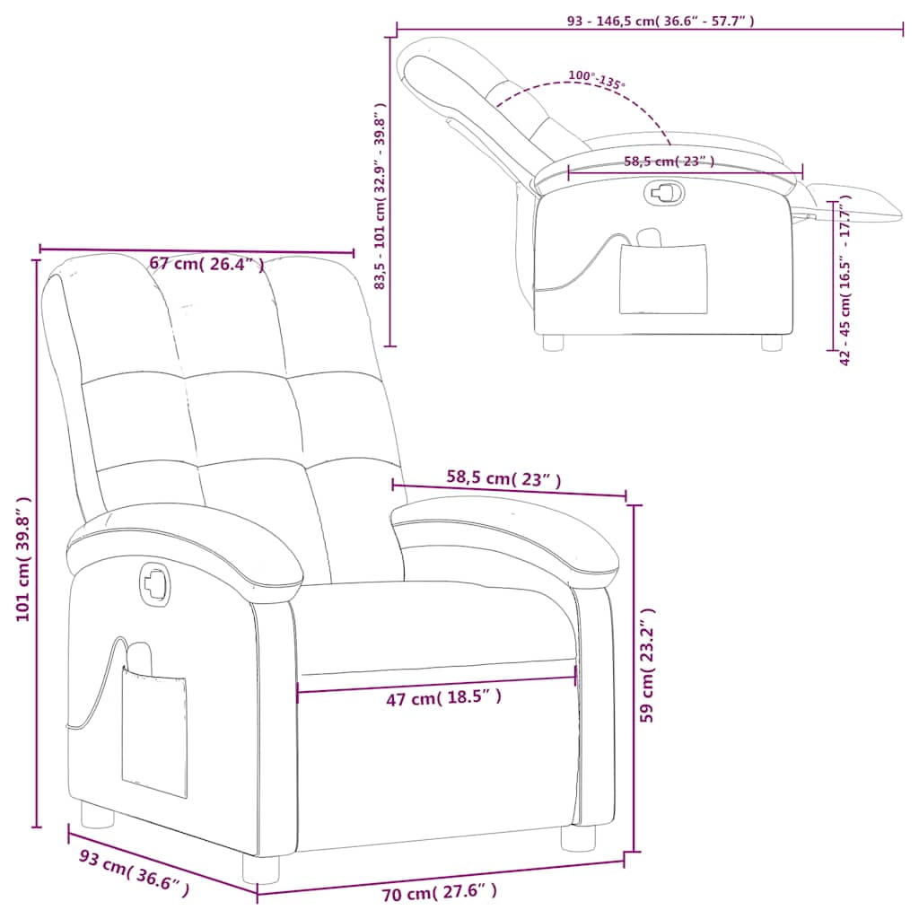 vidaXL Massage Recliner Chair, Adjustable Backrest/ Footrest, Wine Red Fabric Reclining Sofa