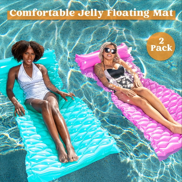Sloosh 2 Pcs Pocket Inflatable Floating Mat Swimming Pool Mattress Pool ...